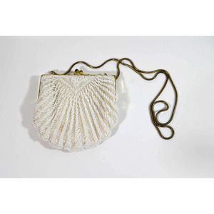 Vintage Beaded Shell Purse Clutch with Metal Chain